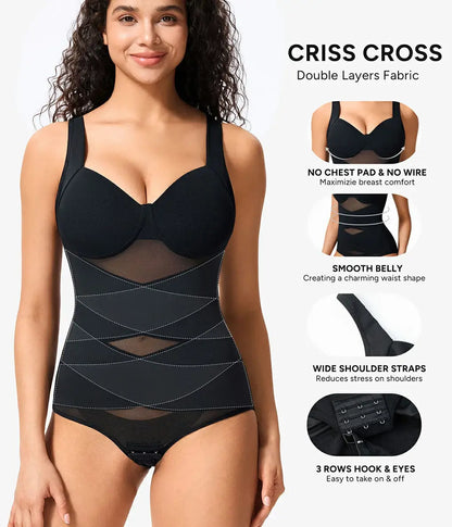Women's V-Neck Seamless Bodysuit Tummy Control X-Cross