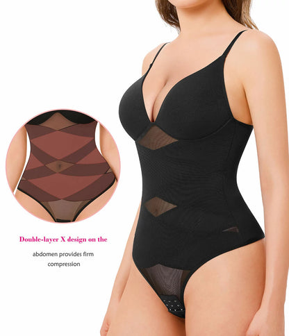 Women's X-Cross Built-in Bra Bodysuit Tummy Control