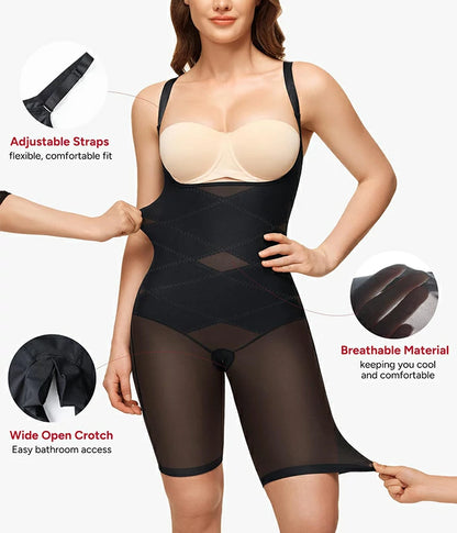 Women's Open Bust Double Compression Bodysuit Tummy Control