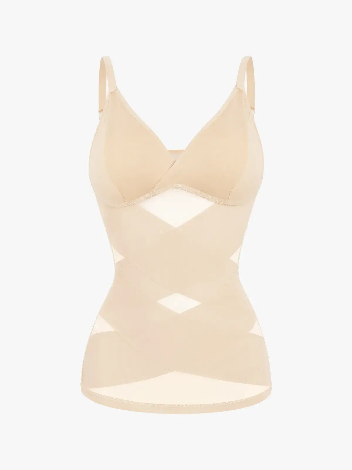 Women's V Neck Mesh Shapewear Tank Built-in Bra Tummy Control