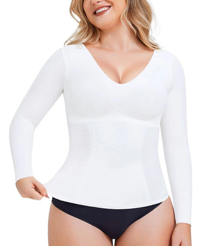 Women's Long Sleeve Shapewear Top V-Neck Tummy Control