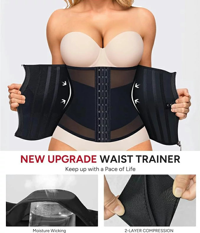 Women's Mesh Steel Boned Zipper Waist Trainer Tummy Control