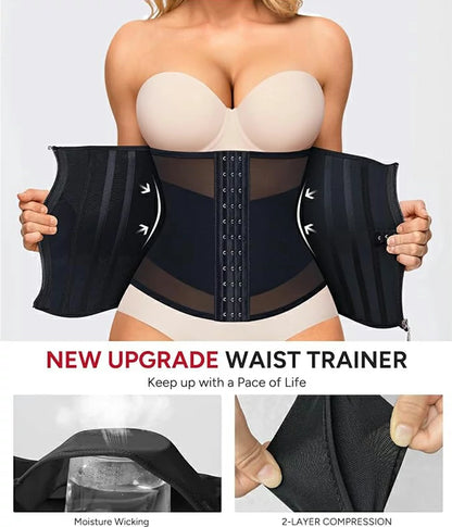 Women's Mesh Steel Boned Zipper Waist Trainer Tummy Control