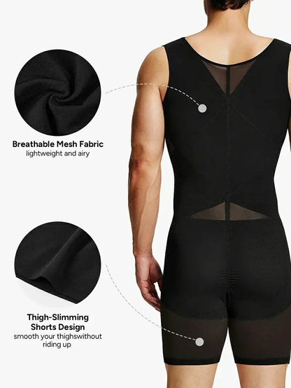 Men's Mesh Bodysuit Tummy Control Seamless Shapewear