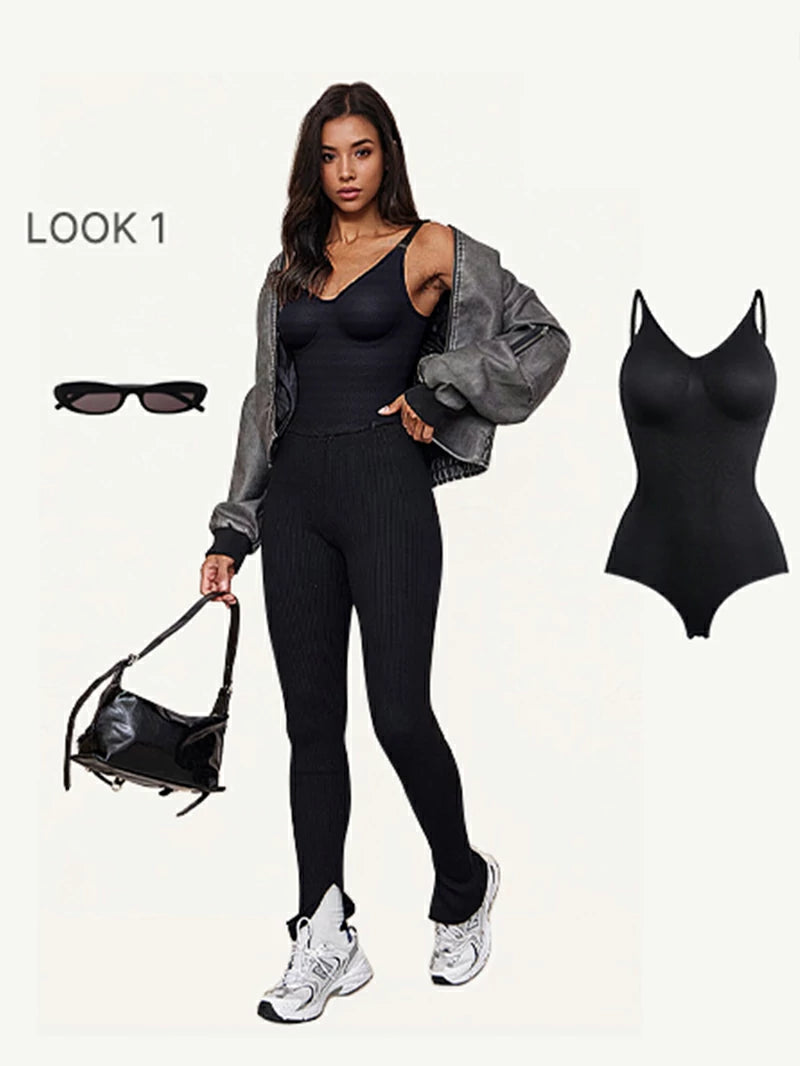 Women's Seamless V-Neck Sleeveless Bodysuit Tummy Control
