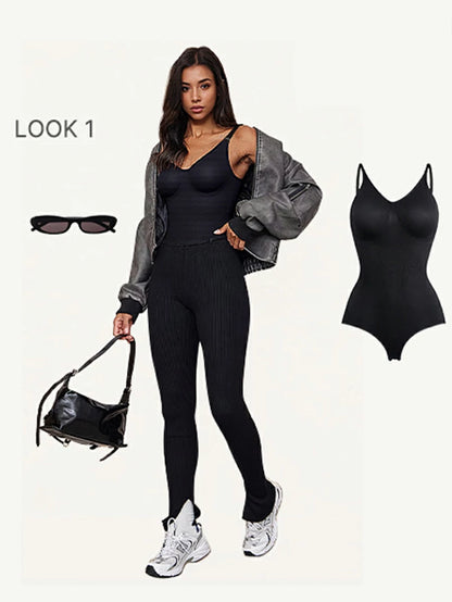 Women's Seamless V-Neck Sleeveless Bodysuit Tummy Control