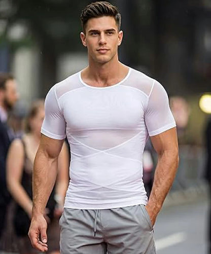 Men's Short Sleeve Mesh Compression Shirt Breathable