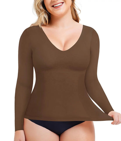 Women's Long Sleeve Shapewear Top V-Neck Tummy Control