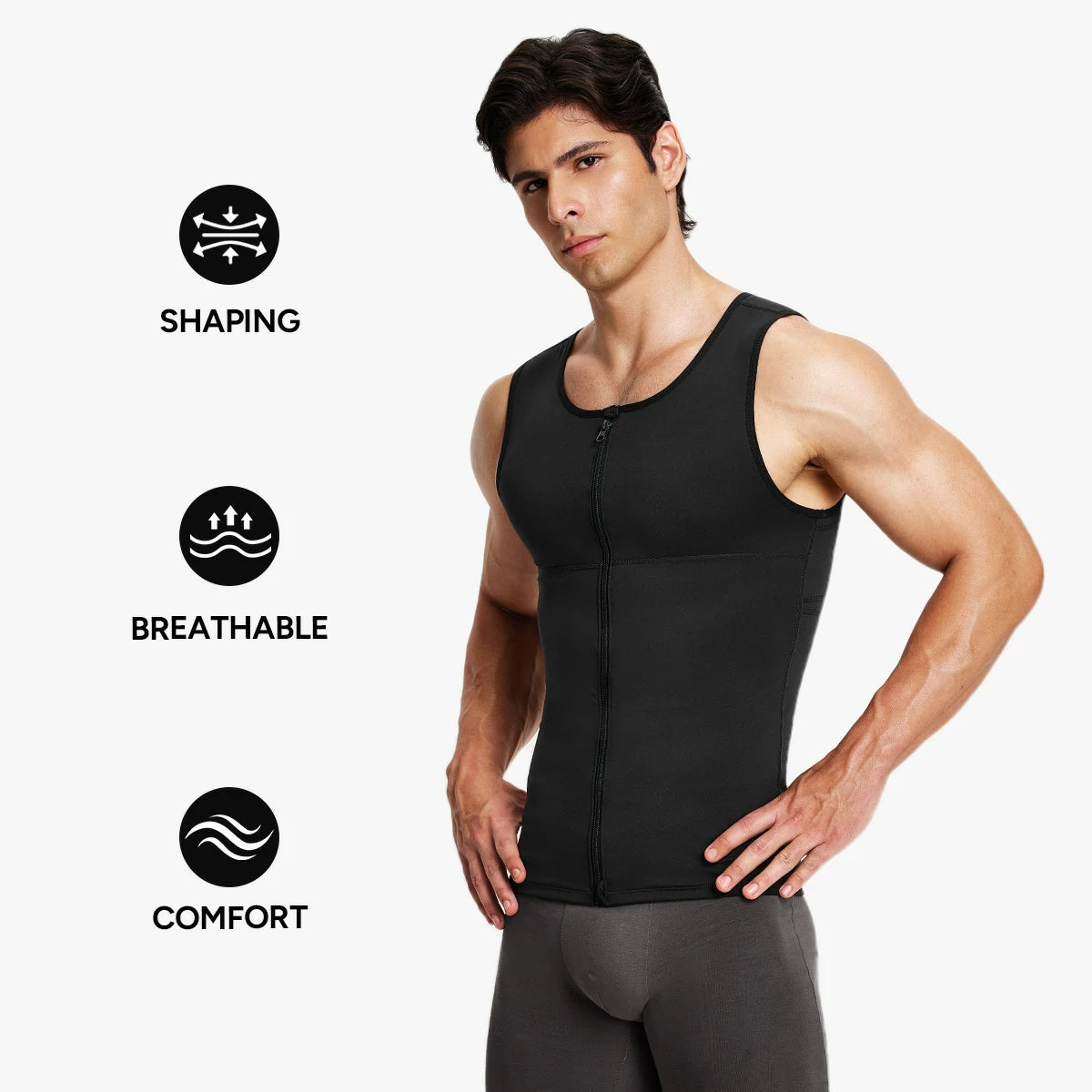 Men's Dual-Layer Zippered Compression Tank Top