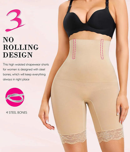 Women's High Waist Lace Butt-Lifting Contour Shapewear Shorts Waist Sculpting