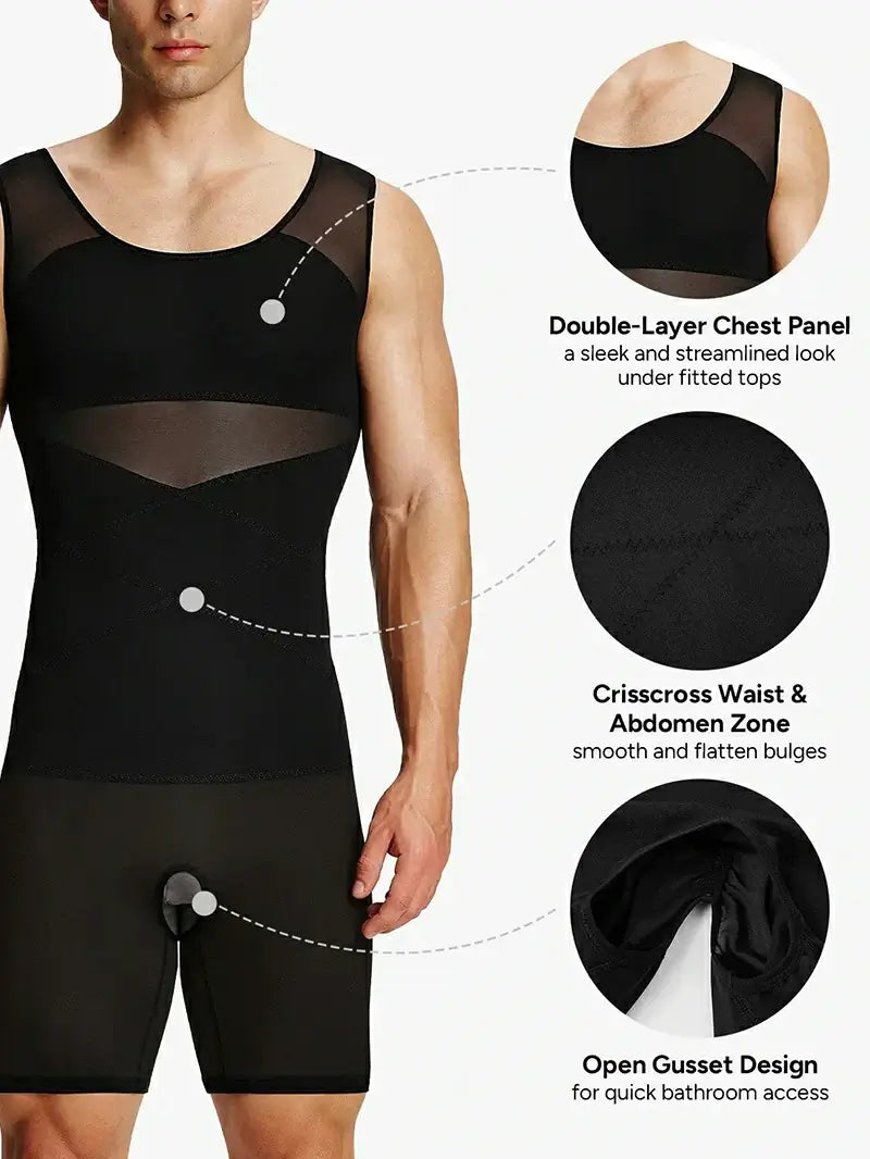 Men's Mesh Bodysuit Tummy Control Seamless Shapewear