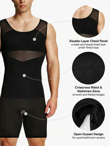 Men's Mesh Bodysuit Tummy Control Seamless Shapewear