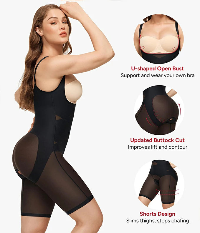 Women's Open Bust Double Compression Bodysuit Tummy Control