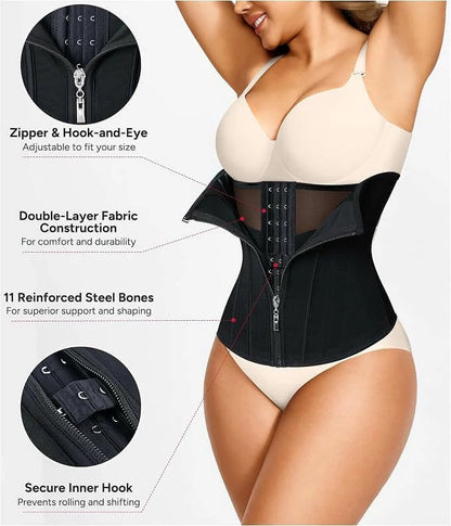 Women's Mesh Steel Boned Zipper Waist Trainer Tummy Control
