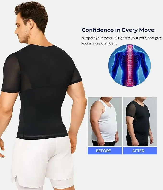 Men's Short Sleeve Compression Shirt Mesh Tummy Control