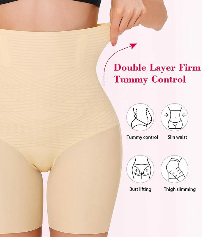 Women's High Waist Steel Bones 3D Contour Shapewear Shorts Tummy Control