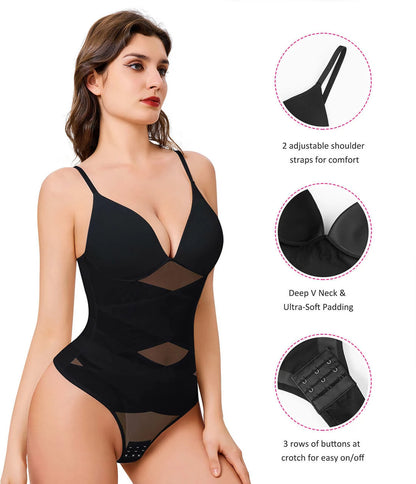 Women's X-Cross Built-in Bra Bodysuit Tummy Control