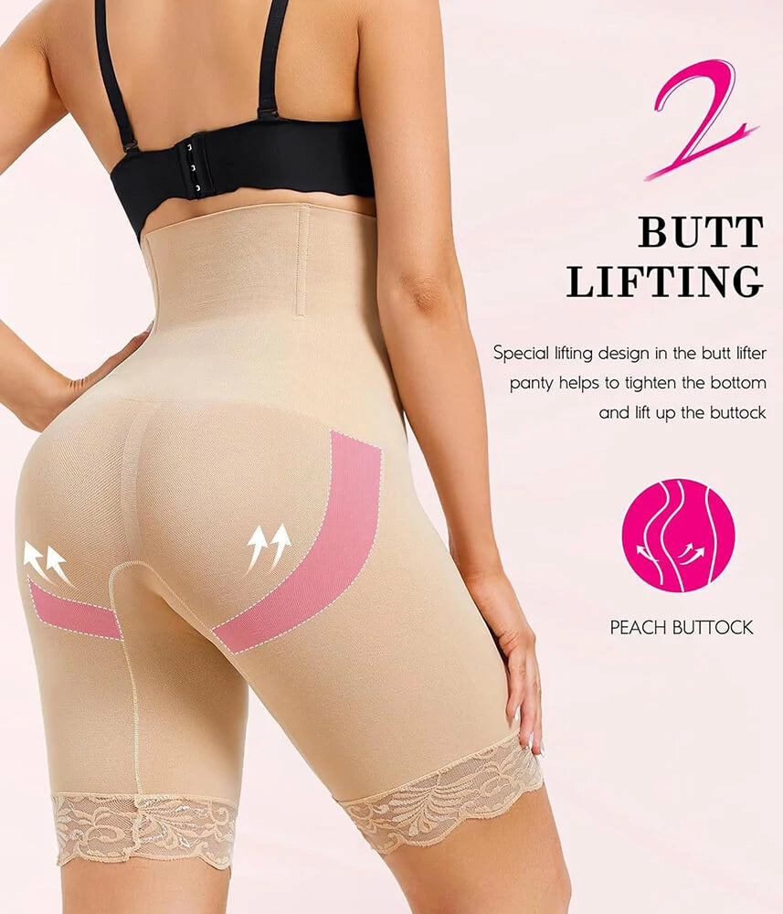 Women's High Waist Lace Butt-Lifting Contour Shapewear Shorts Waist Sculpting