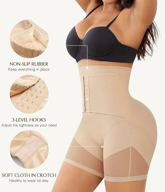 Women's High Waist Hook Closure Anti-Chafe Faja Shorts Tummy Control