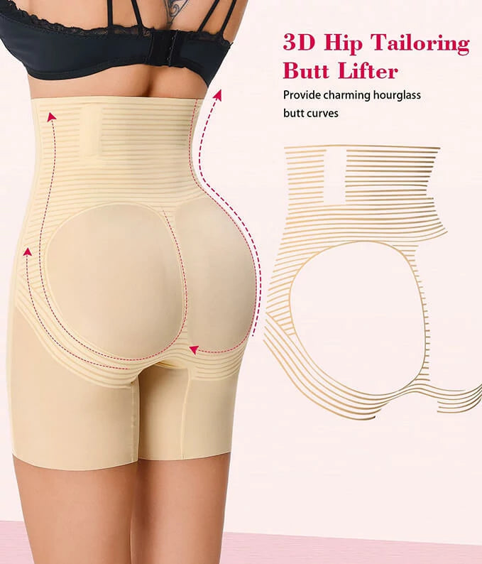 Women's High Waist Steel Bones 3D Contour Shapewear Shorts Tummy Control