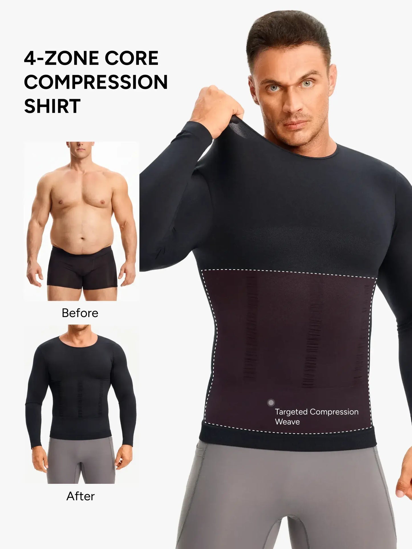 Men's Long Sleeve Compression Shirt Tummy Control