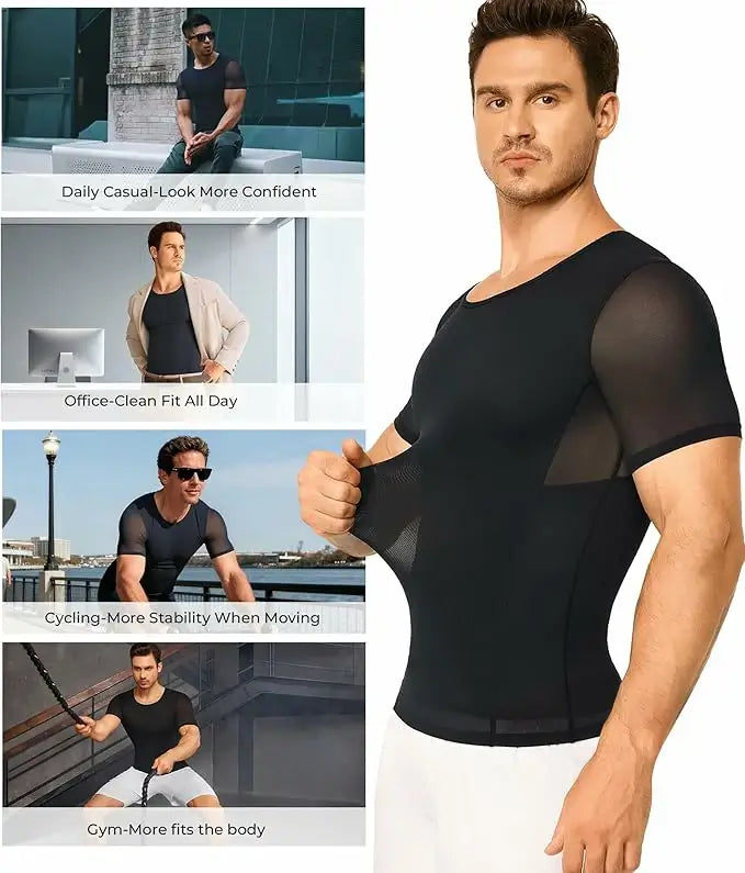 Men's Short Sleeve Compression Shirt Mesh Tummy Control