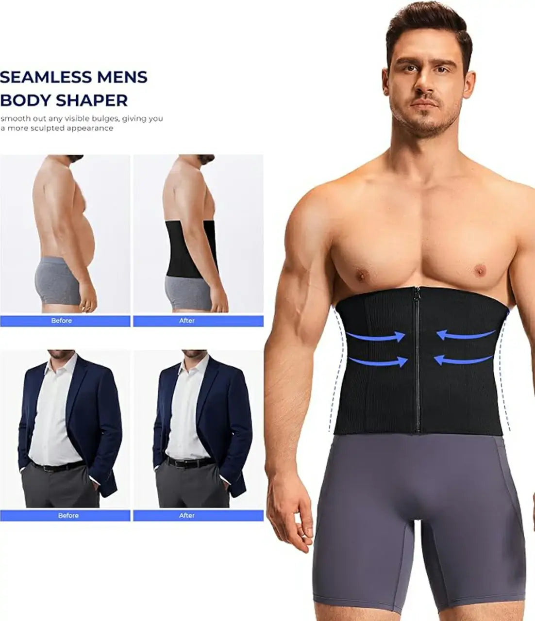 Men's Firm Compression Waist Trainer with Zipper and Steel Bones