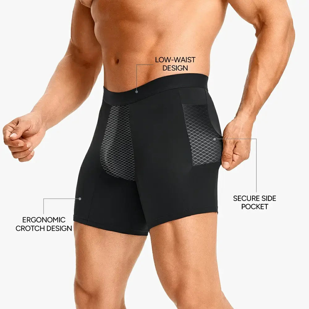 Men's Breathable Compression Shorts Side Pocket Low-Rise