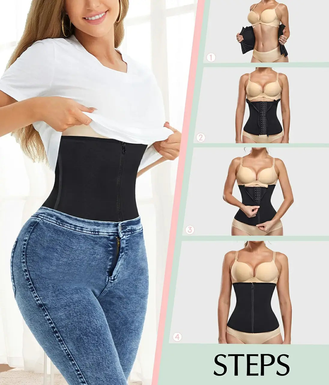Women's Zipper Steel Boned Waist Trainer Tummy Control