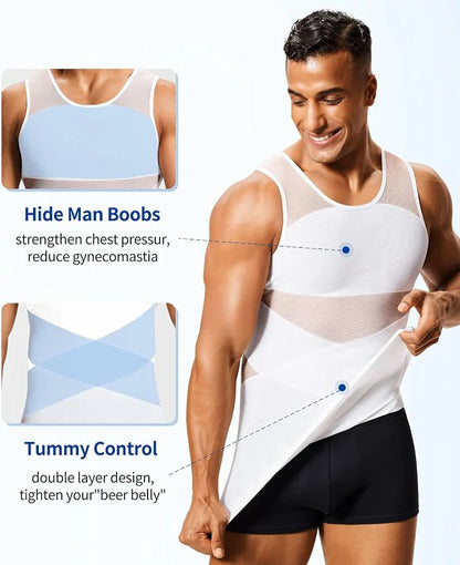 Men's Double-Layer Chest Compression Tank Top for Big Belly