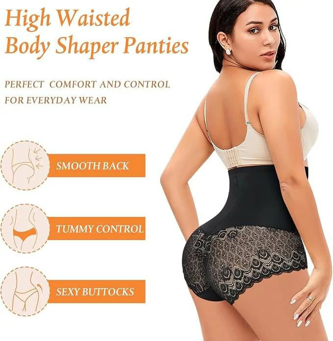 Women's High Waist Lace Panty Tummy Control