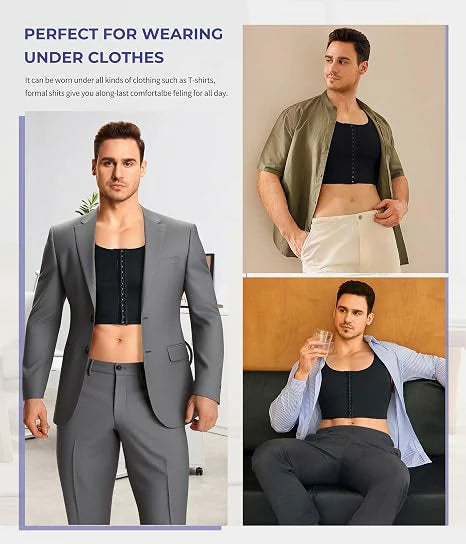 Men's Compression Chest Binder Vest Double-Layer Hook-Eye