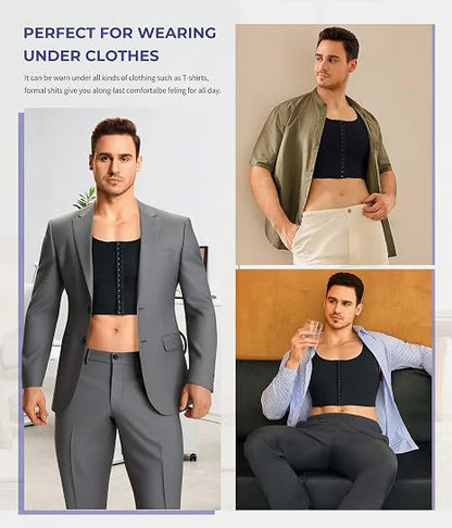 Men's Compression Chest Binder Vest Double-Layer Hook-Eye