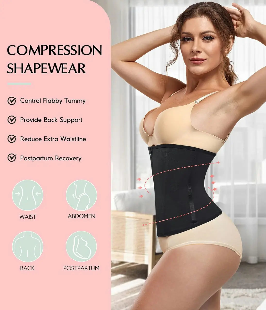 Women's Zipper Steel Boned Waist Trainer Tummy Control