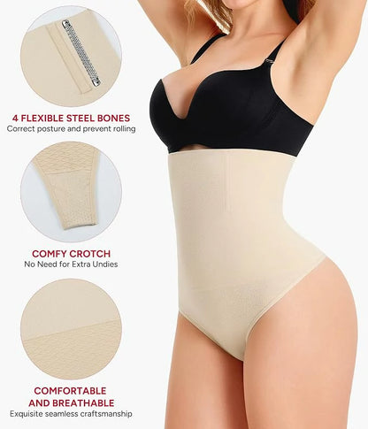 Women's High Waist Steel Bones Seamless Thong Tummy Control