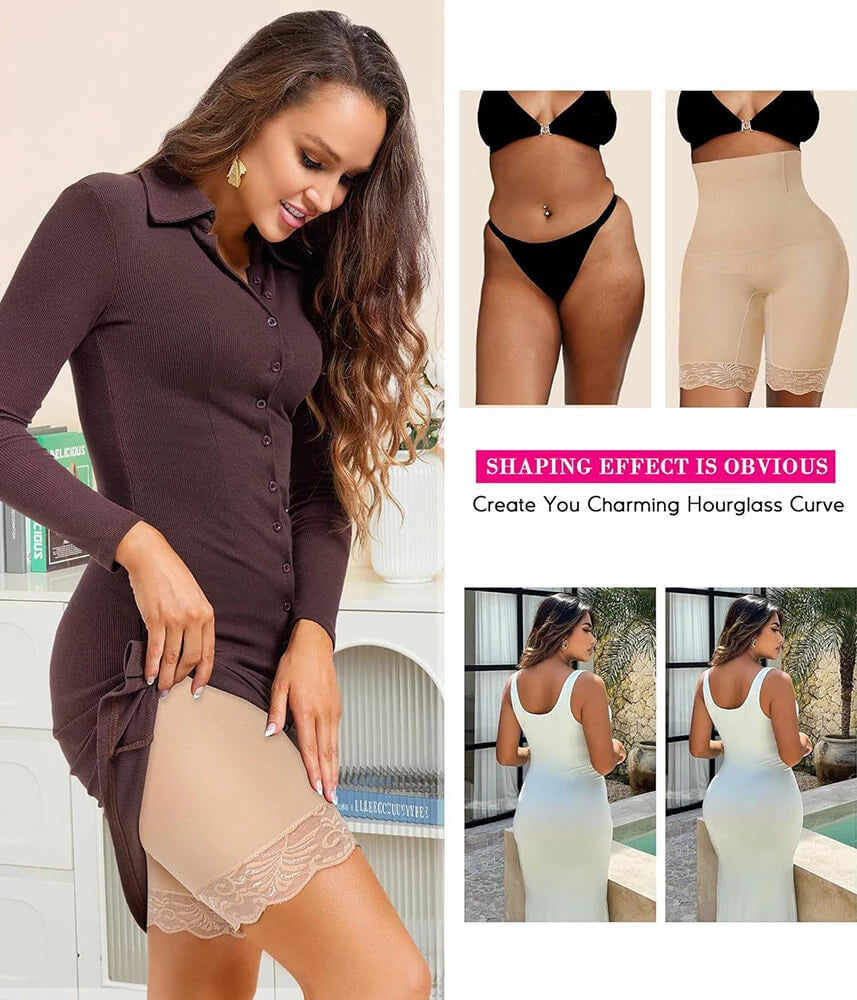 Women's High Waist Lace Butt-Lifting Contour Shapewear Shorts Waist Sculpting