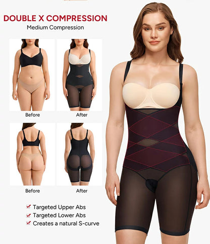 Women's Open Bust Double Compression Bodysuit Tummy Control