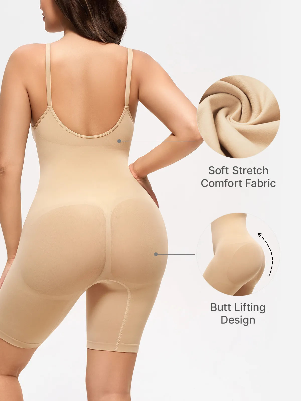 Women's Seamless V-Neck Mid-Thigh Bodysuit Tummy Control