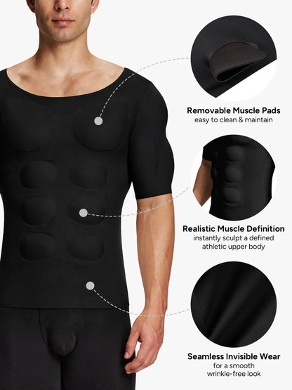 Men's Padded Muscle Compression Shirt Short Sleeve