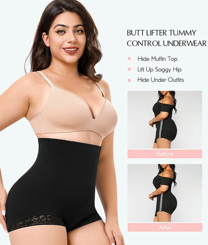 Women's High Waist Circle Opening BoyShort Panty Tummy Control Butt Lift
