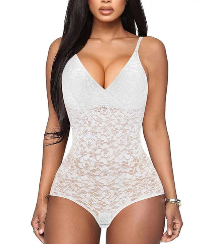 Women's Lace V-Neck Bodysuit Tummy Control Shapewear