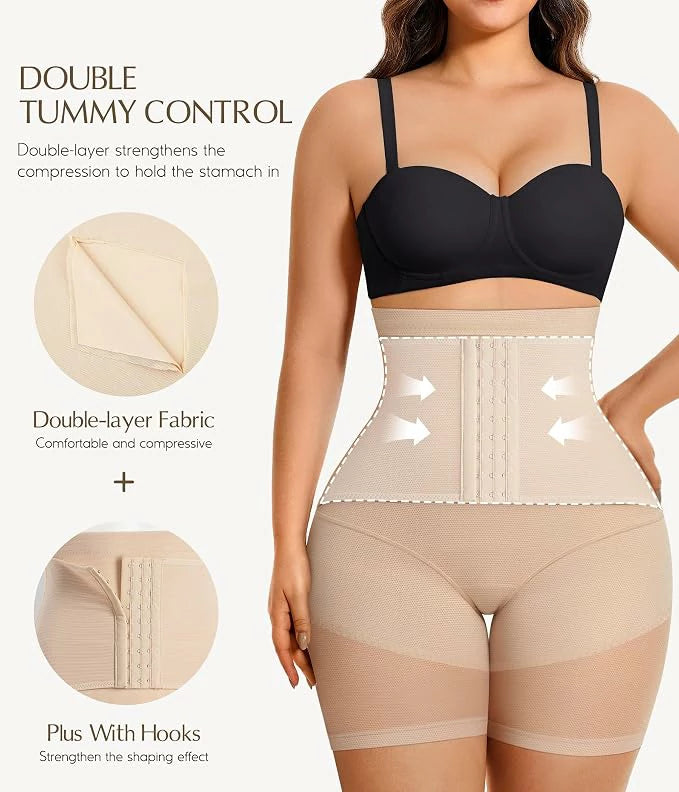 Women's High Waist Hook Closure Anti-Chafe Faja Shorts Tummy Control