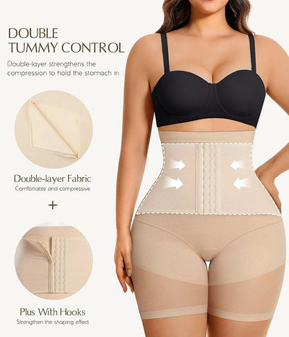 Women's High Waist Hook Closure Anti-Chafe Faja Shorts Tummy Control