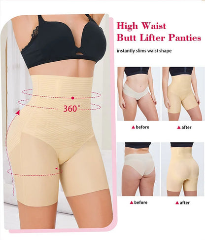Women's High Waist Steel Bones 3D Contour Shapewear Shorts Tummy Control
