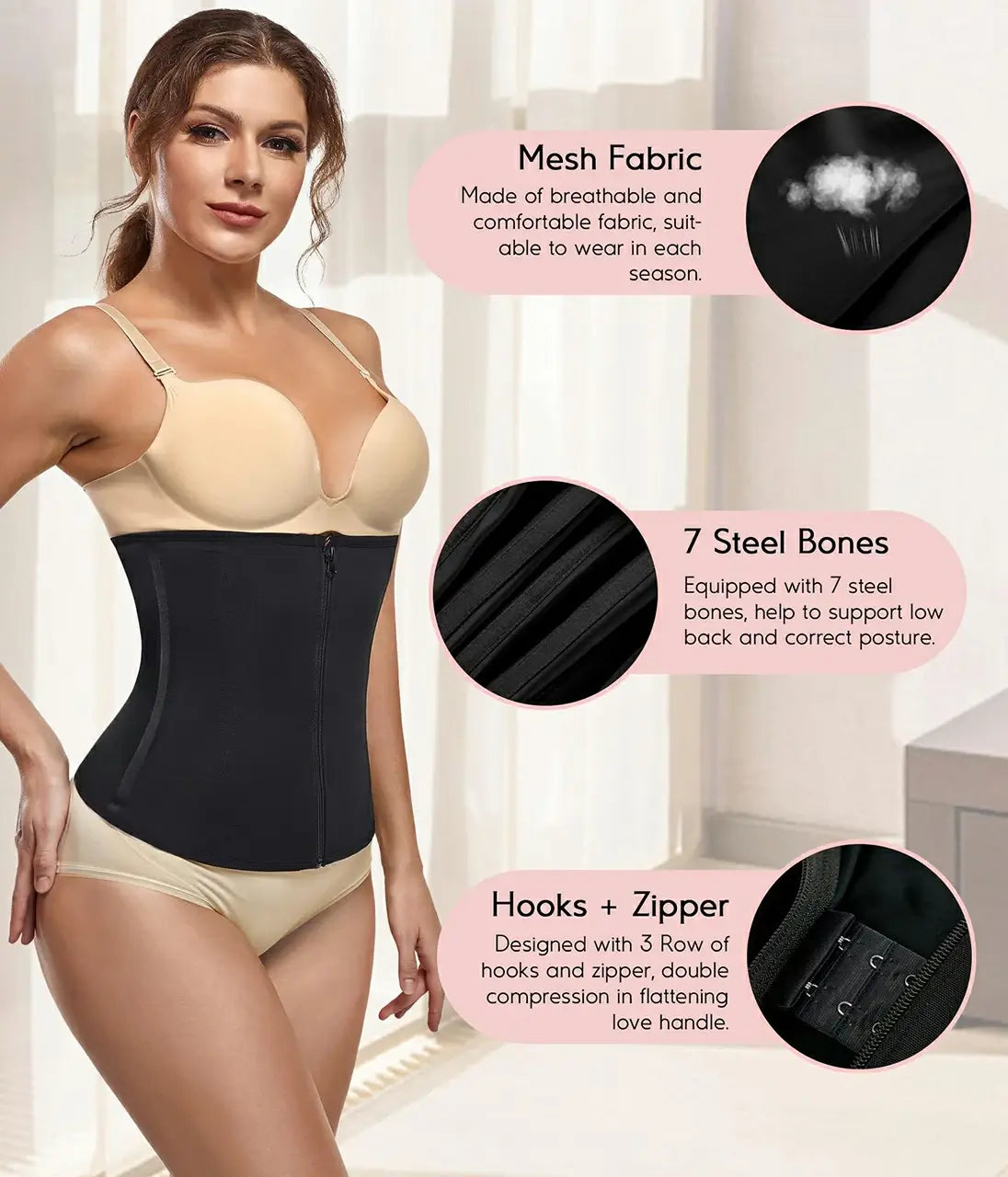 Women's Zipper Steel Boned Waist Trainer Tummy Control