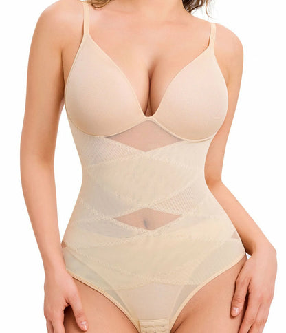 Women's X-Cross Built-in Bra Bodysuit Tummy Control