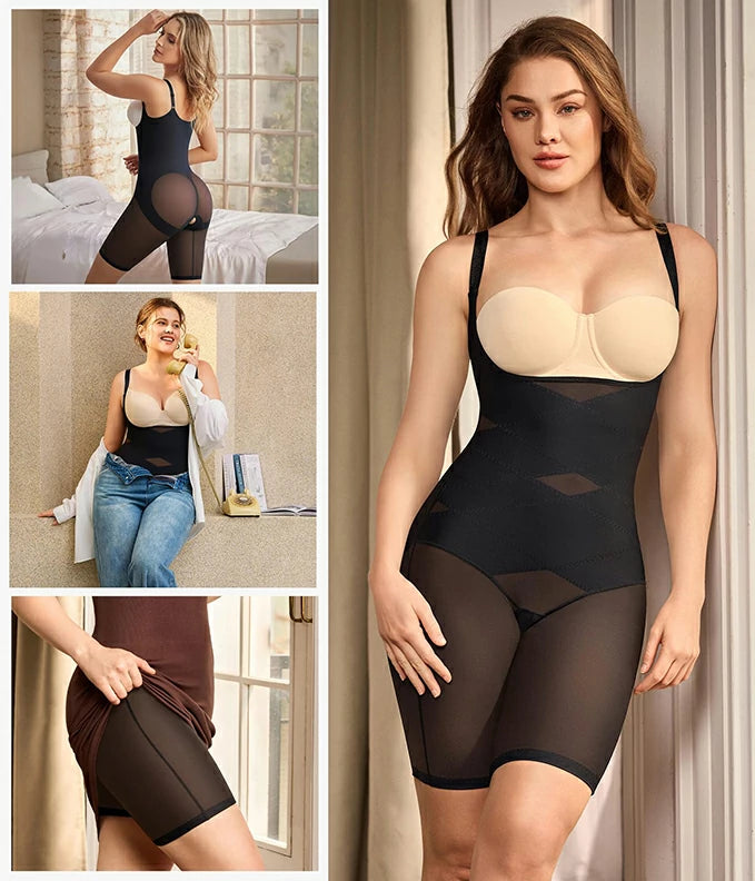 Women's Open Bust Double Compression Bodysuit Tummy Control
