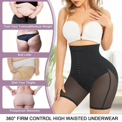 Women's High Waist Hook Closure Steel Bones Shapewear Shorts Tummy Control