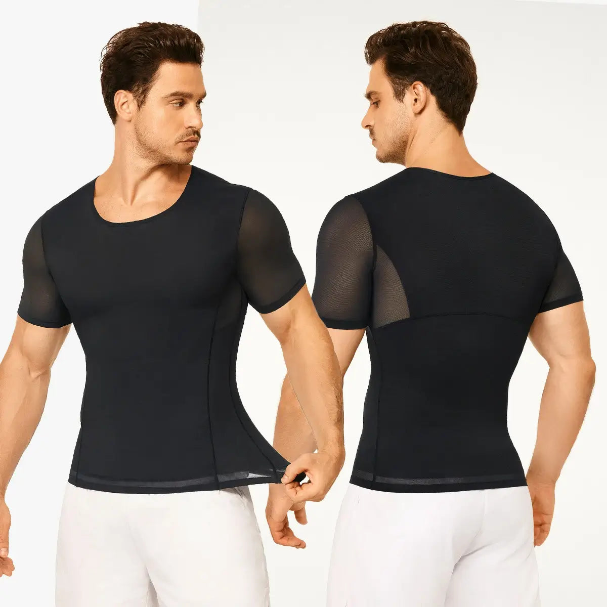 Men's Short Sleeve Compression Shirt Mesh Tummy Control