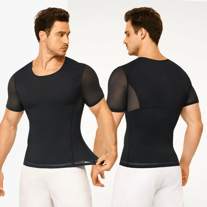 Men's Short Sleeve Compression Shirt Mesh Tummy Control
